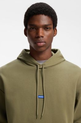 Cotton-terry hoodie with logo badge, Olive