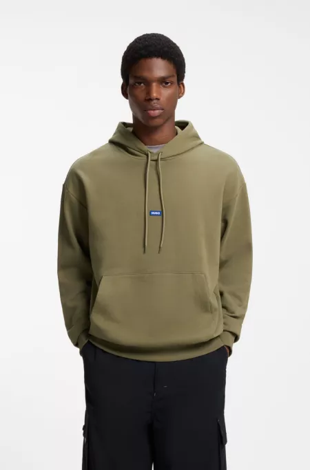 Sweat à capuche en molleton de coton avec étiquette logotée
