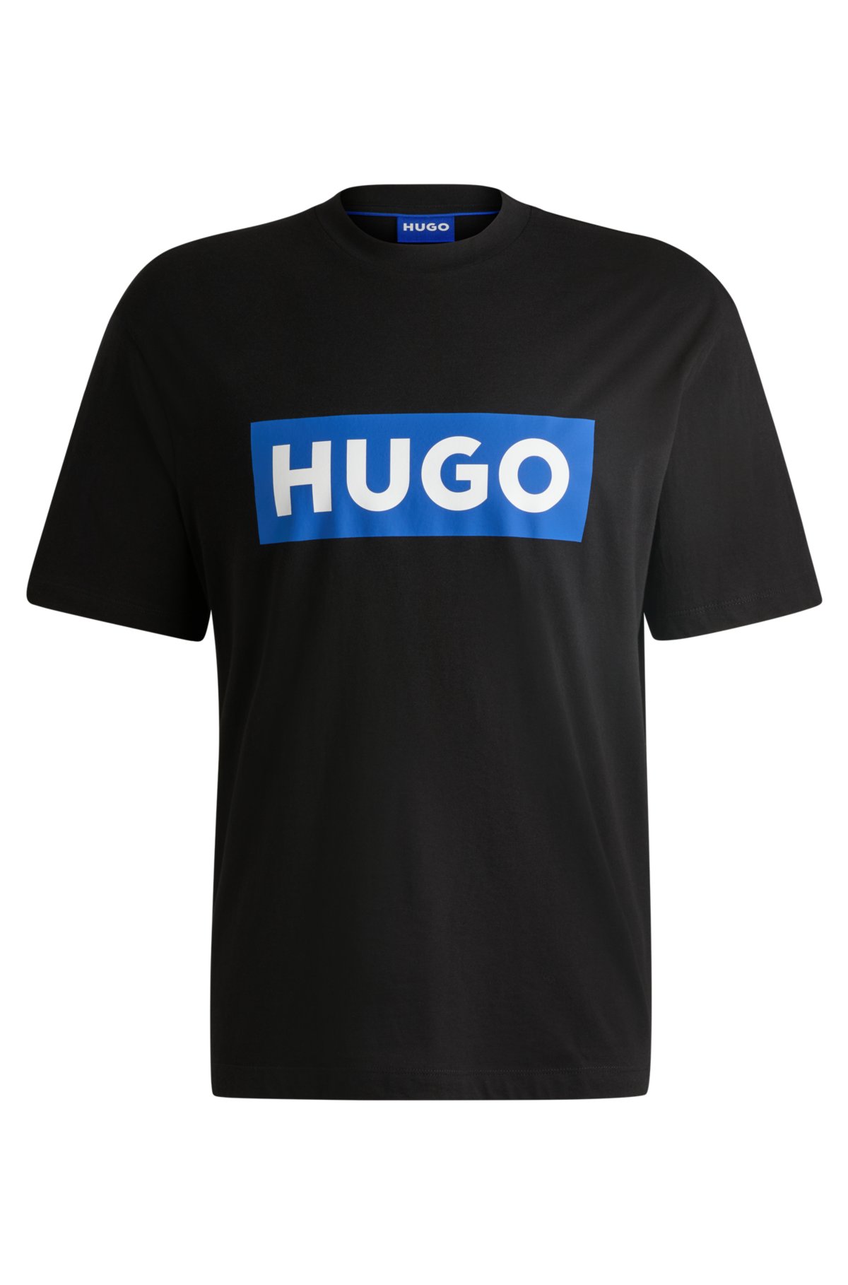 Cotton-jersey T-shirt with blue logo, Black