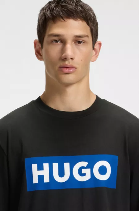 Cotton-jersey T-shirt with blue logo print