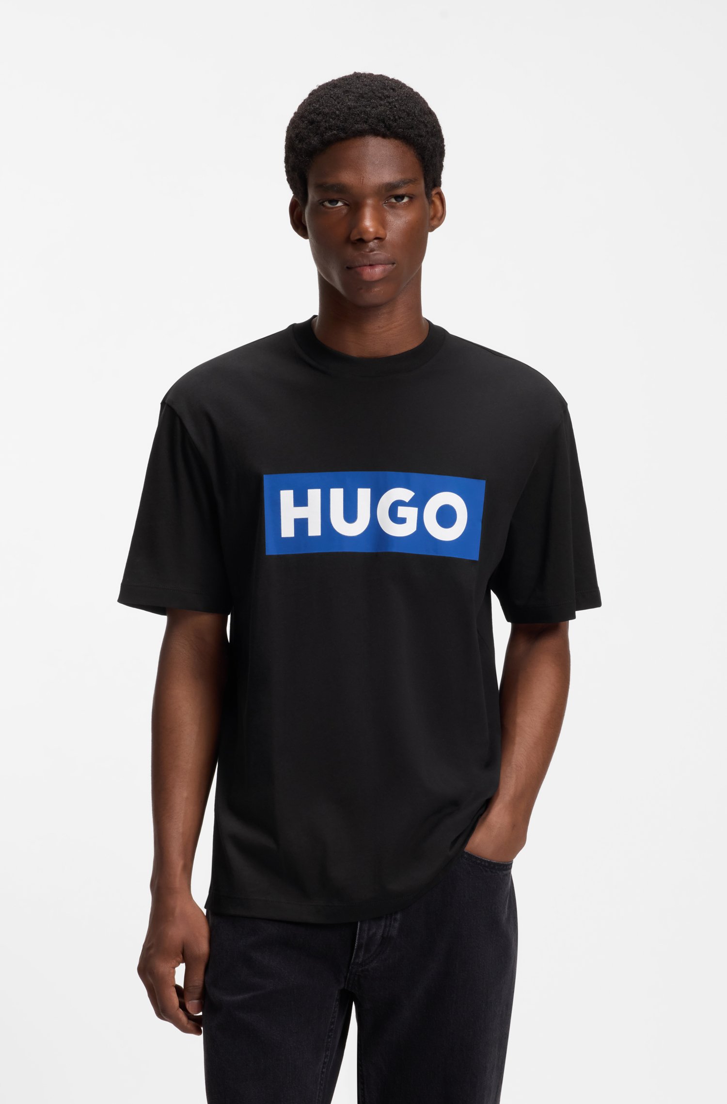 Hugo Cotton-jersey T-shirt with blue logo print herr – bild 2