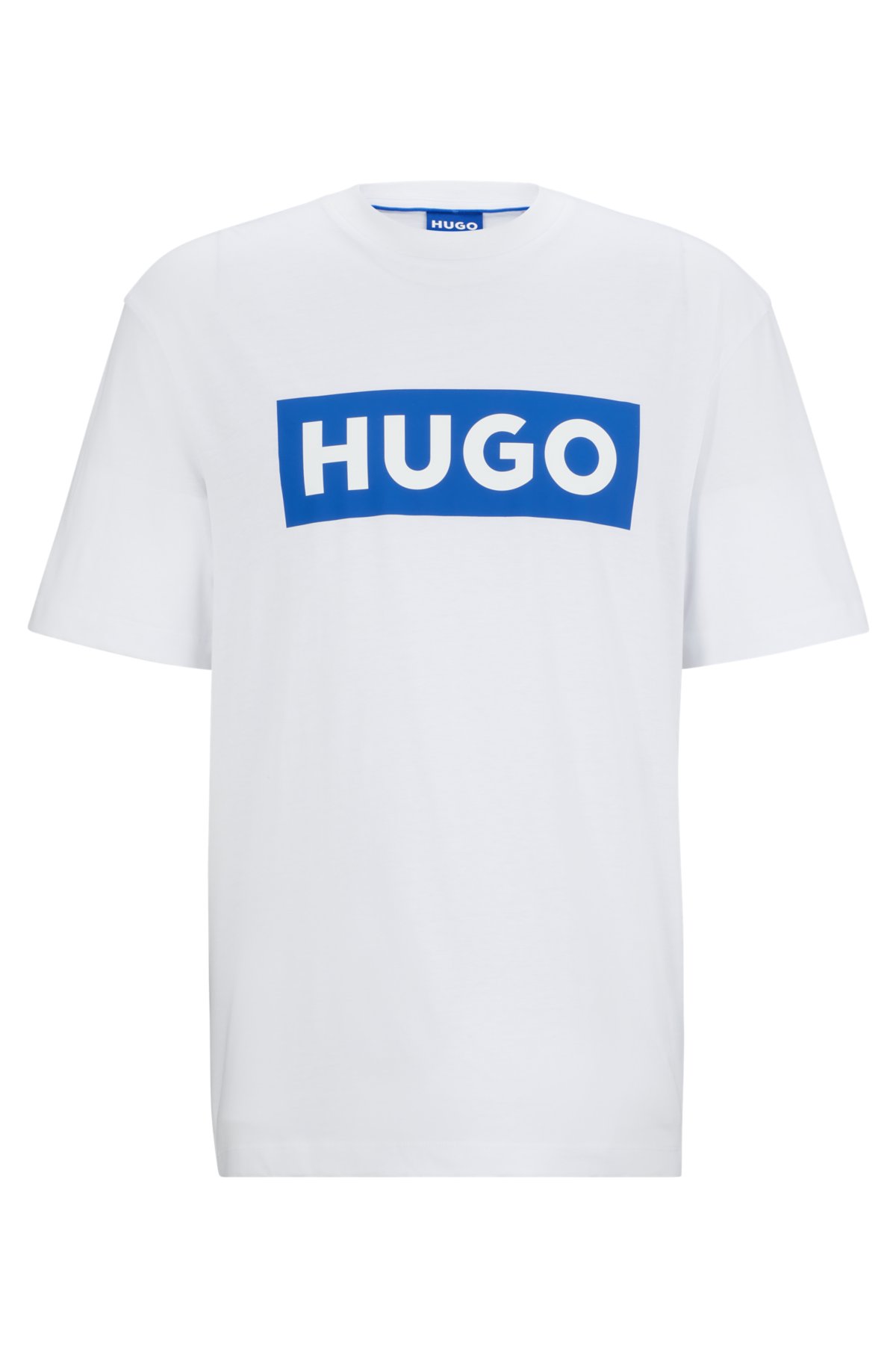 Cotton-jersey T-shirt with blue logo, White