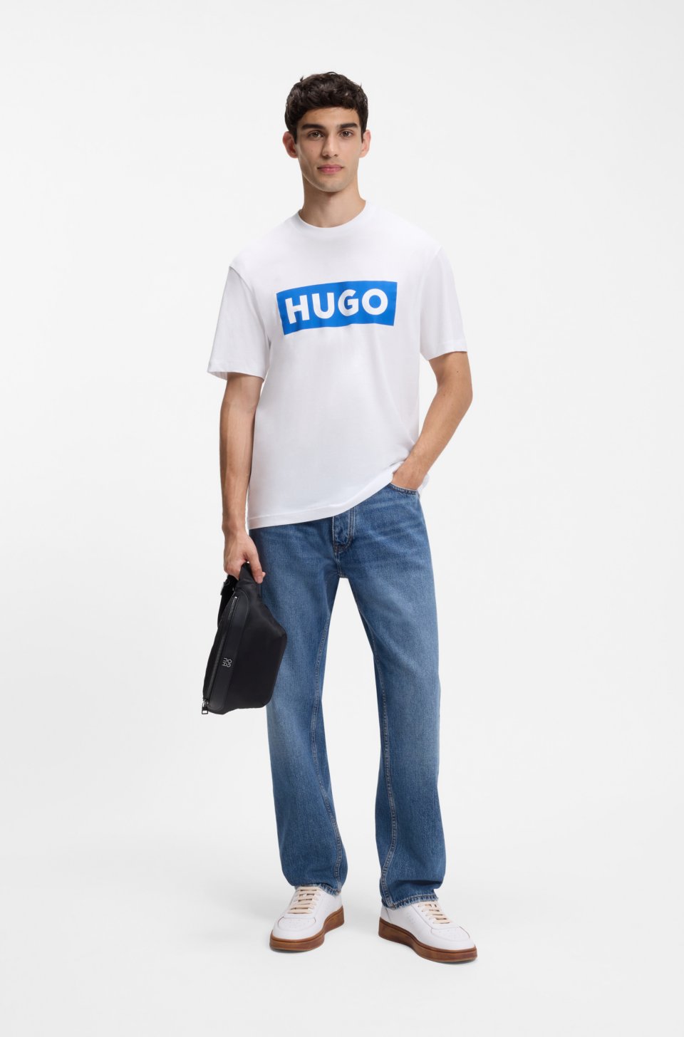 Cotton-jersey T-shirt with blue logo print