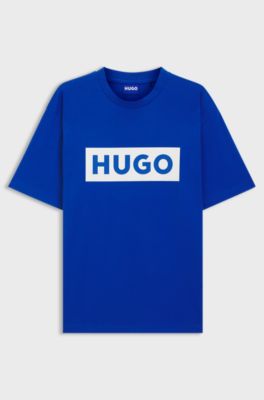 Cotton-jersey T-shirt with blue logo print, Blue
