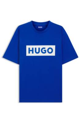 Hugo Cotton-jersey T-shirt with blue logo print herr – bild 4