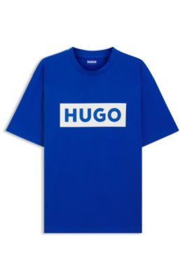 Hugo Blu T-Shirt In Jersey Di Cotone Con Logo Stampato