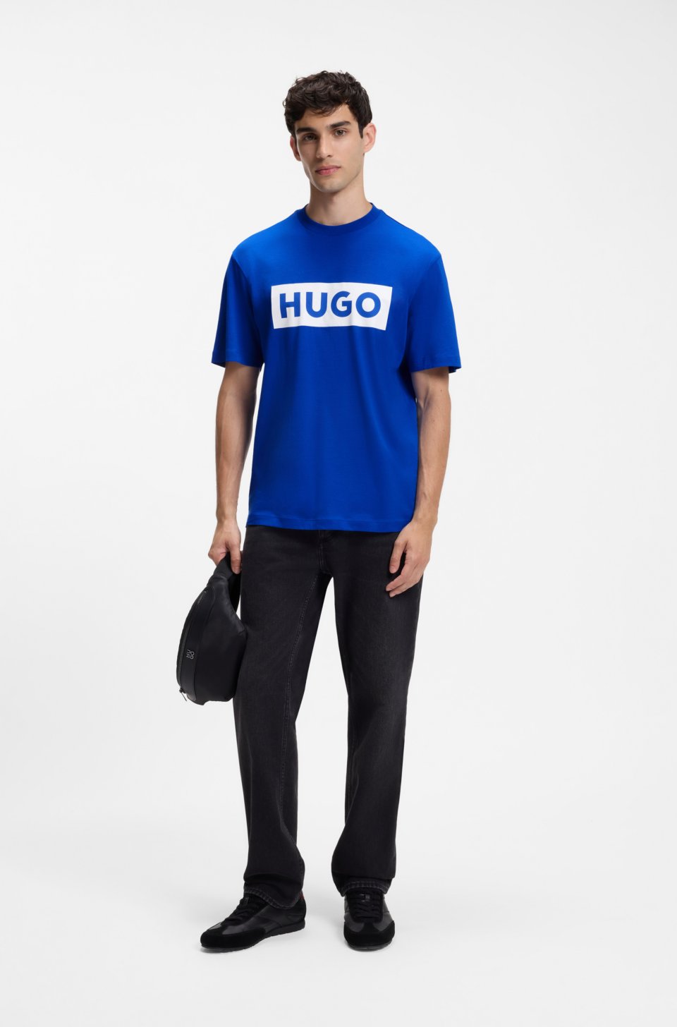 Cotton-jersey T-shirt with blue logo print
