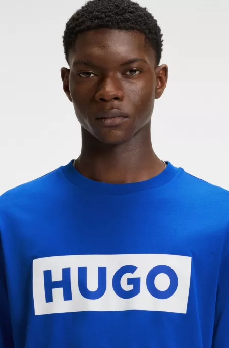 Cotton-jersey T-shirt with blue logo print