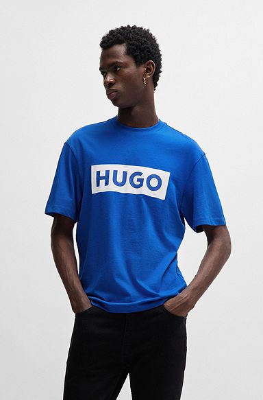 Cotton-jersey T-shirt with blue logo, Blue
