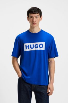 Cotton-jersey T-shirt with blue logo print, Blue