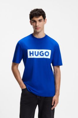 Cotton-jersey T-shirt with blue logo print, Blue