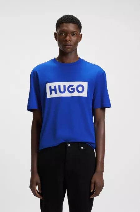 Cotton-jersey T-shirt with blue logo print
