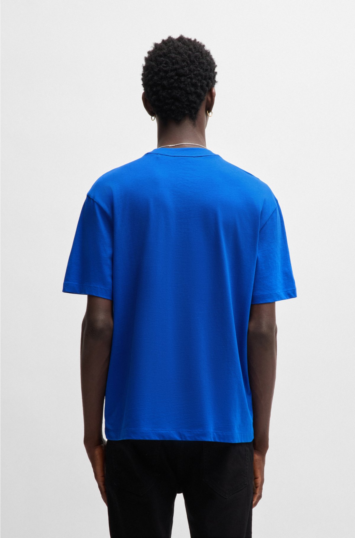 Cotton-jersey T-shirt with blue logo, Blue