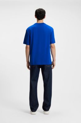 Cotton-jersey T-shirt with blue logo print, Blue