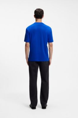 Cotton-jersey T-shirt with blue logo print, Blue