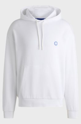 Cotton-terry hoodie with Happy HUGO logo, White