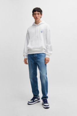 Cotton-terry hoodie with Happy HUGO logo, White