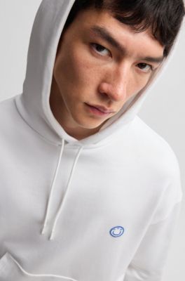 Cotton-terry hoodie with Happy HUGO logo, White