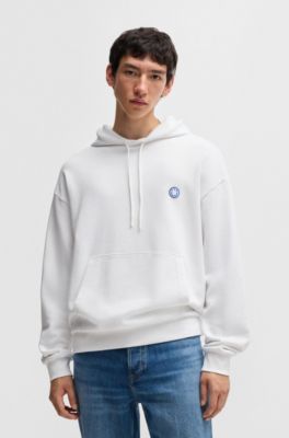 Cotton-terry hoodie with Happy HUGO logo, White