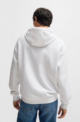 Cotton-terry hoodie with Happy HUGO logo, White