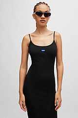 Sleeveless dress in ribbed cotton-blend jersey, Black