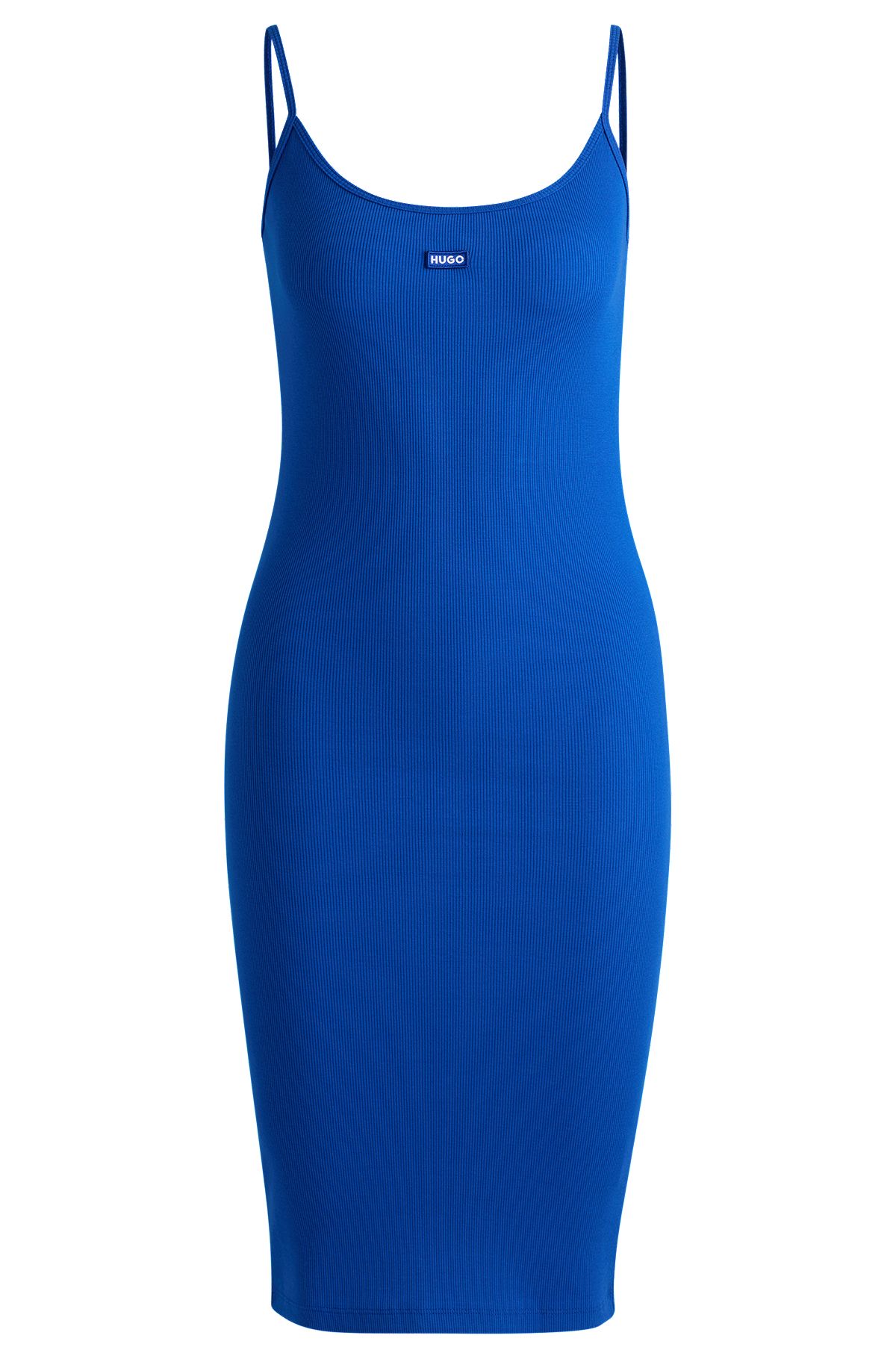Sleeveless dress in ribbed cotton-blend jersey, Light Blue