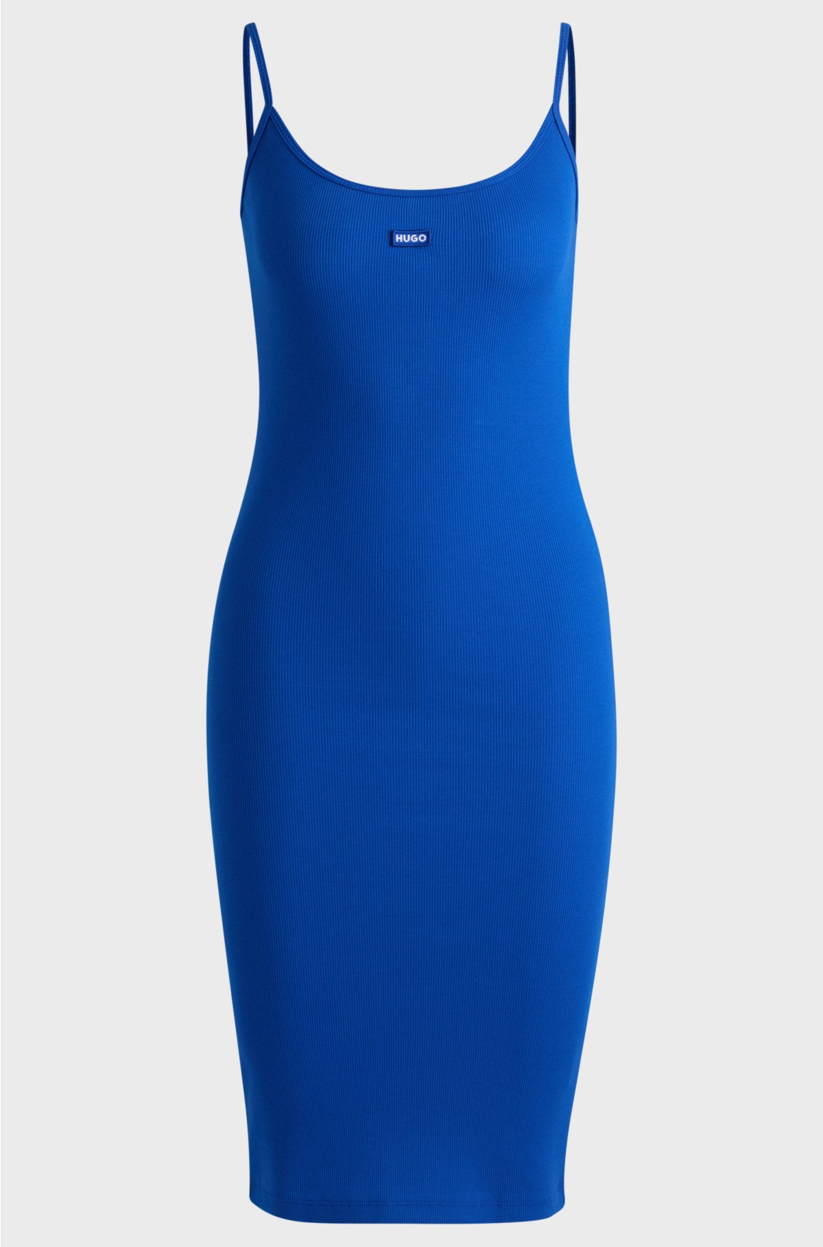 Sleeveless dress in ribbed cotton-blend jersey, Blue