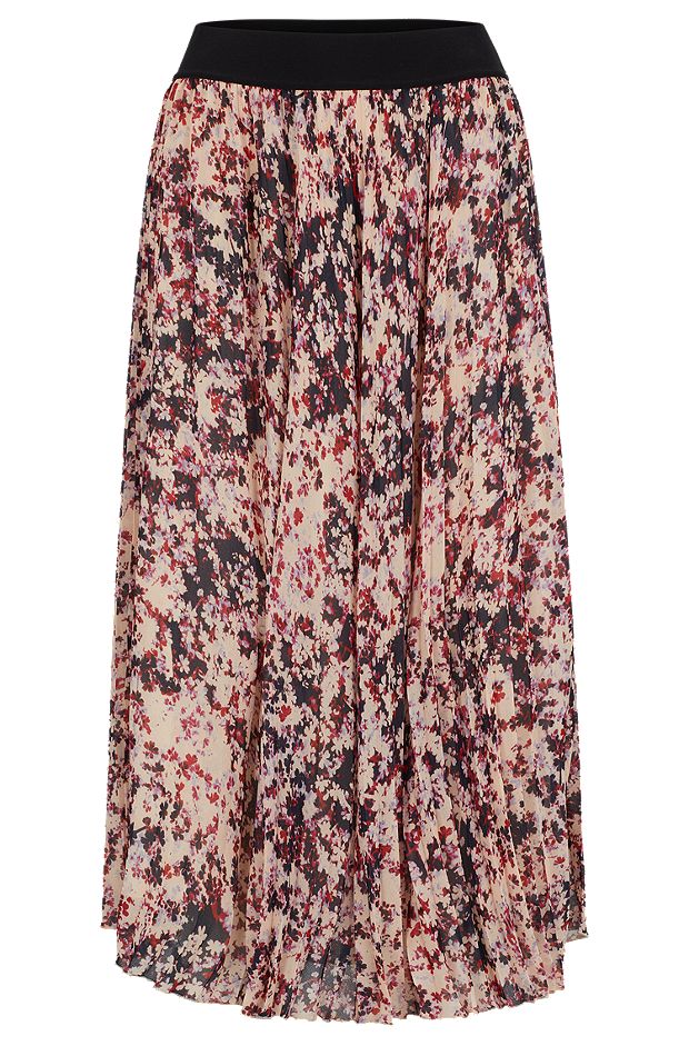Floral-print skirt in crepe fabric, Patterned