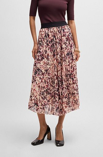 Floral-print skirt in crepe fabric, Patterned