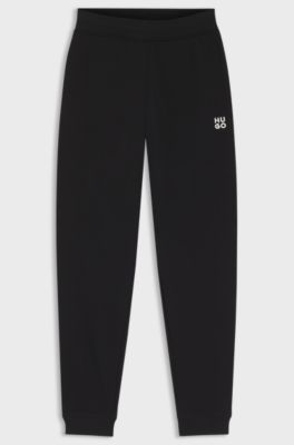 Cotton-terry tracksuit bottoms with embroidered logo, Black