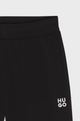 Cotton-terry tracksuit bottoms with embroidered logo, Black