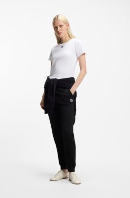 Cotton-terry tracksuit bottoms with embroidered logo, Black