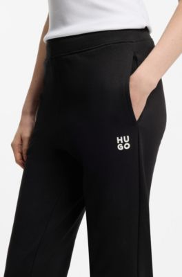 Cotton-terry tracksuit bottoms with embroidered logo, Black