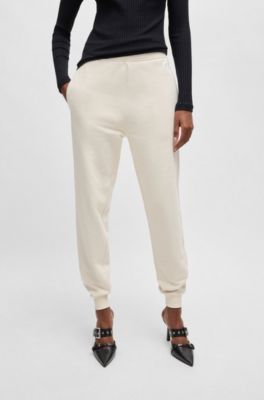 Joggingbroek met logostiksel van katoenen sweatstof, Naturel
