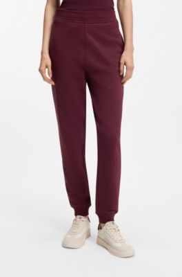 Cotton-terry tracksuit bottoms with embroidered logo, Bordeaux