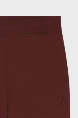 Cotton-terry tracksuit bottoms with embroidered logo, Brown
