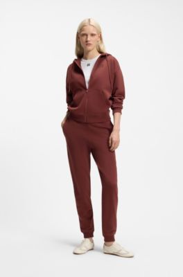 Cotton-terry tracksuit bottoms with embroidered logo, Brown