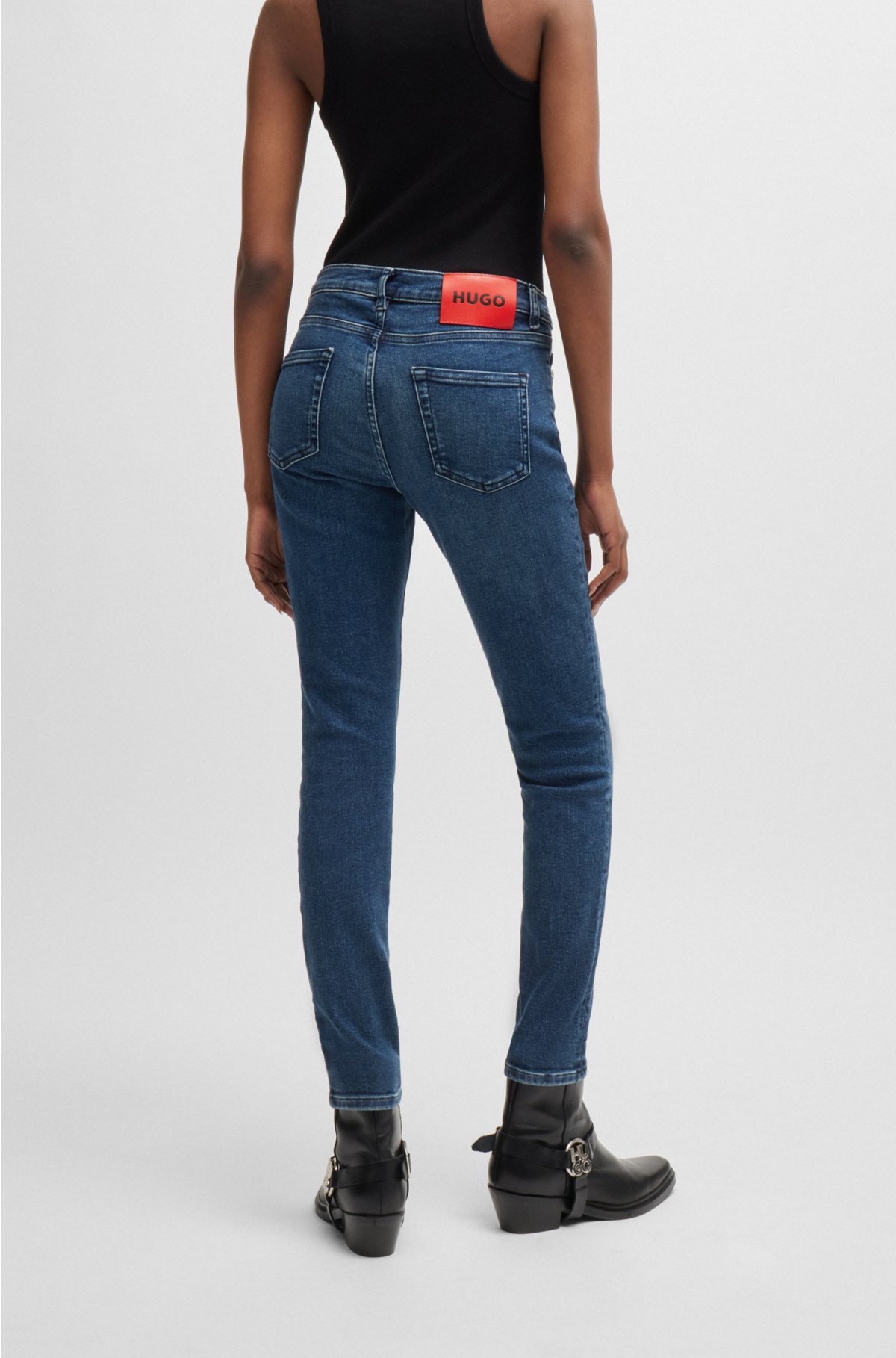 Skinny-fit jeans in blue stretch denim, Dark Blue