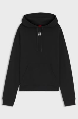 Sweat &agrave; capuche en molleton de coton avec logo brod&eacute; revisit&eacute;, Noir