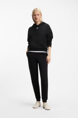 Cotton-terry hoodie with embroidered stacked logo, Black