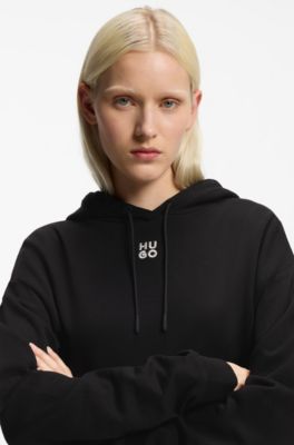 Cotton-terry hoodie with embroidered stacked logo, Black