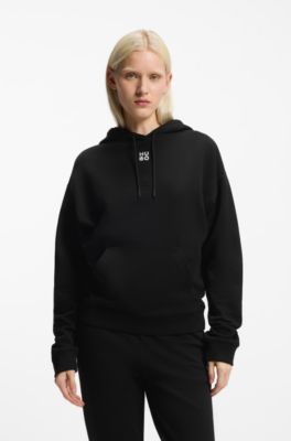 Sweat &agrave; capuche en molleton de coton avec logo brod&eacute; revisit&eacute;, Noir