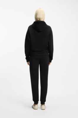 Felpa con cappuccio in terry di cotone con logo scomposto ricamato, Nero