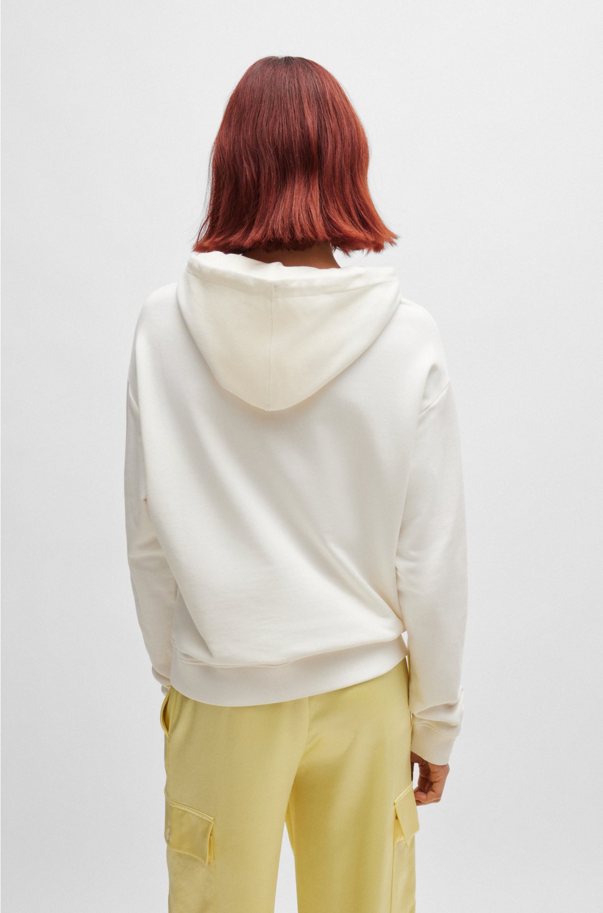 Cotton-terry hoodie with stacked logo and kangaroo pocket, White