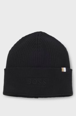 Cotton and wool beanie with signature stripe detail, Black