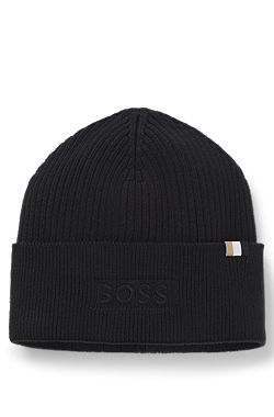 Cotton and wool beanie with signature stripe detail