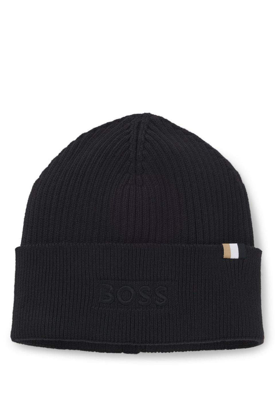 Cotton and wool beanie with signature stripe detail