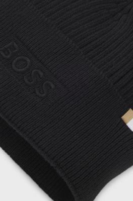 Cotton and wool beanie with signature stripe detail, Black
