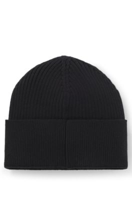 Logo-embroidered beanie hat in wool and cotton, Black
