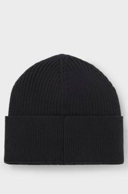 Logo-embroidered beanie hat in wool and cotton, Black